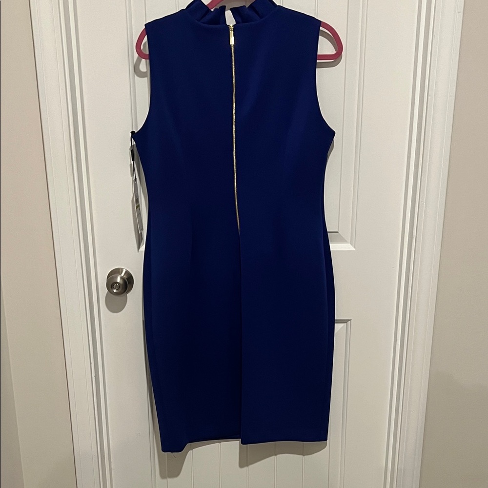 Calvin Klein Women's Navy Ruffle Neck Dress - Picture 7 of 7